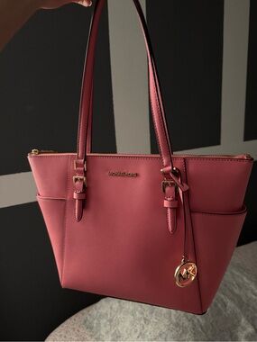 Michael Kors Rose Pink Saffiano Leather Tote with Gold Hardware